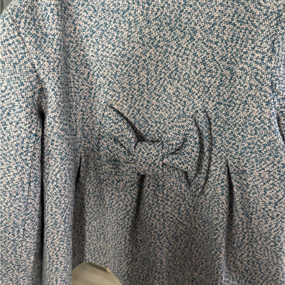 Blue and White Textured Bow Dress